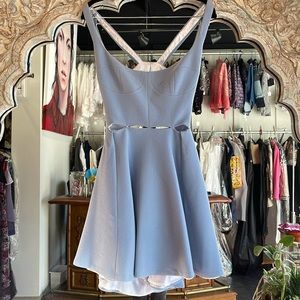Light blue crepe wool cutout corset style dress backless
